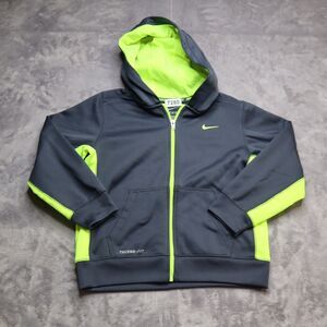 Nike Therma Fit Full Zip Up Sweatshirt Jacket Youth 7 Black Neon Yellow Casual